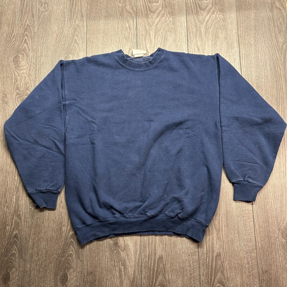 Vintage Hanes Superheavy Cotton Sweatshirt Navy Blue Blank Crewneck Mens Medium